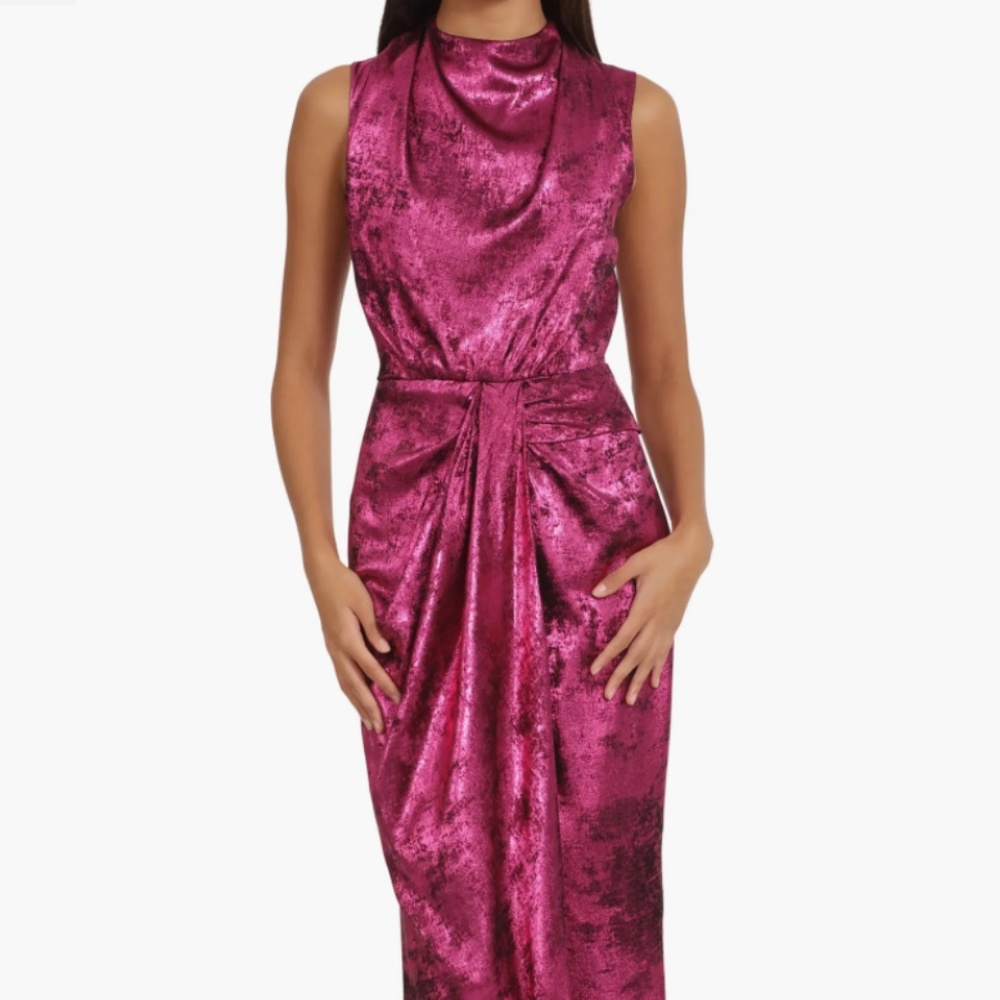 Foil Drape Asymmetric Sleeveless Gown by Donna Morgan